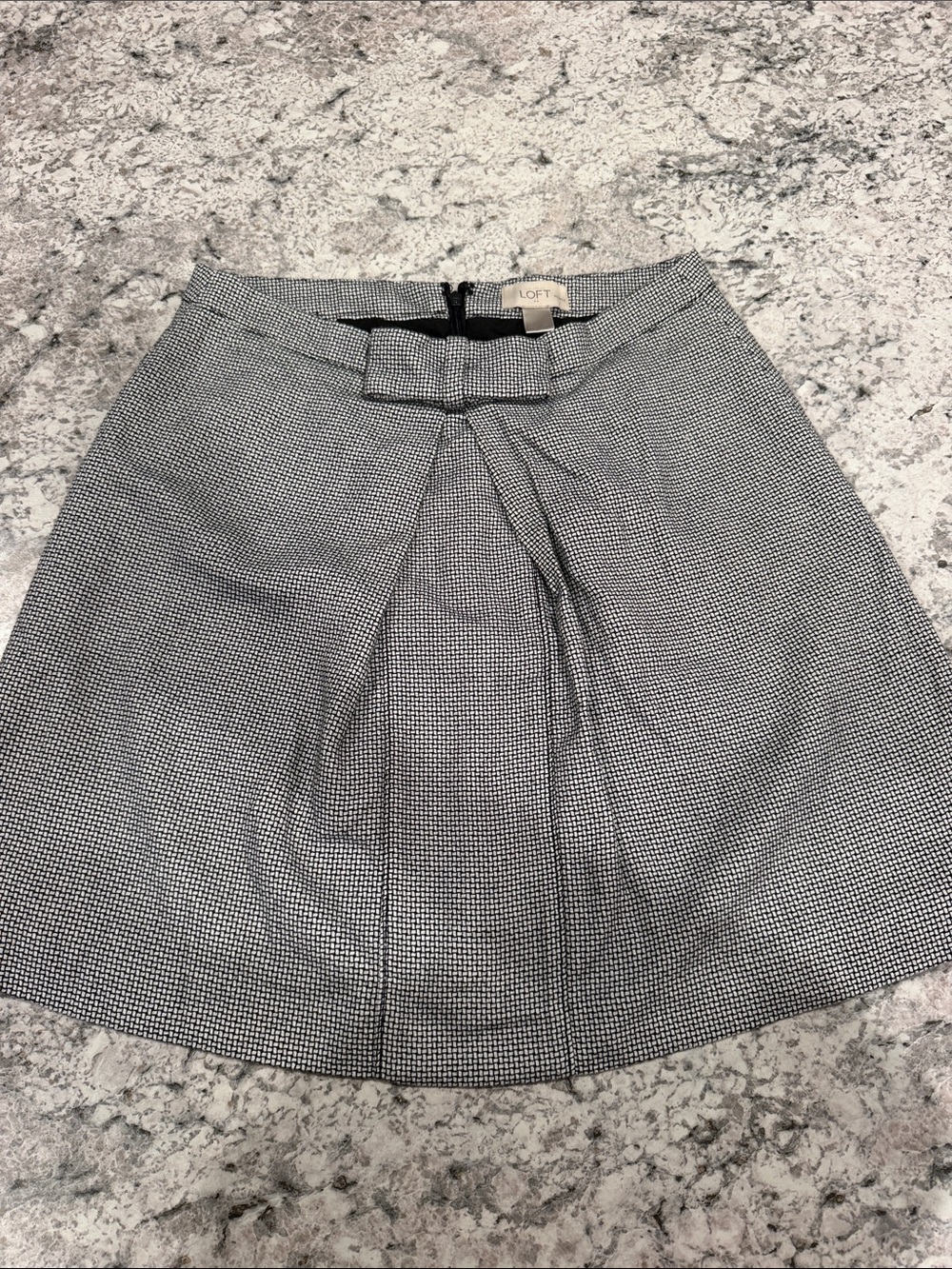 LOFT Black & White Micro-Check Pleated A-Line Skirt